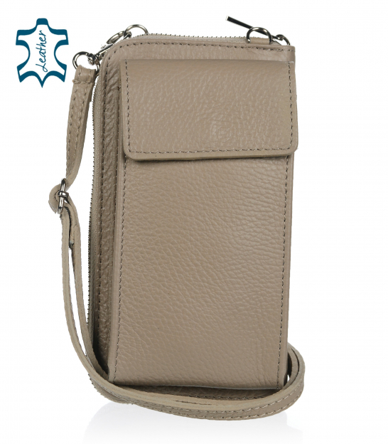 Practical beige leather crossbody wallet with Michaela pocket 1707 SK-06