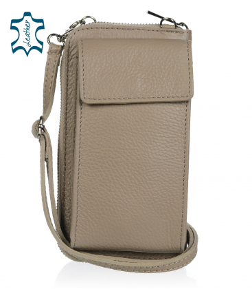 Practical beige leather crossbody wallet with Michaela pocket 1707 SK-06