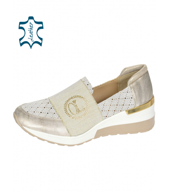 Golden slip-on sneakers with perforation on the angel sole B801