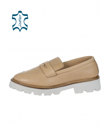 Beige perforated moccasins 141166