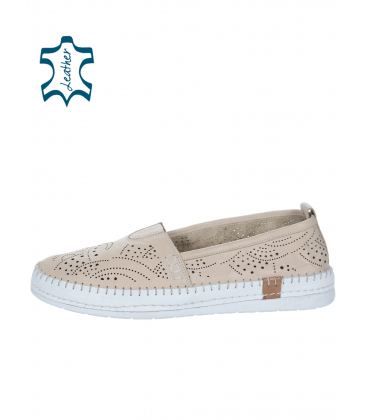 Beige comfortable perforated shoes 141088