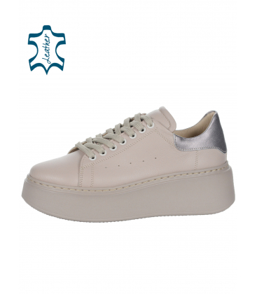 Pale brown sneakers with a silver heel n408s2