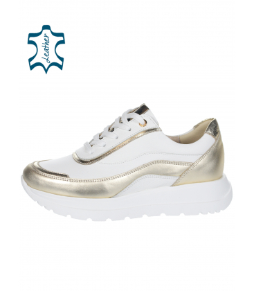 Comfortable white-gold sneakers n824