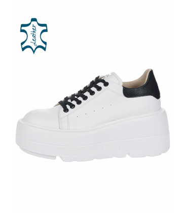 White leather sneakers with a black heel on a white sole MAXI DTE N1016