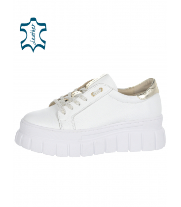 White smooth leather sneakers decorated with a gold strap on the ZUMA sole DTE3298