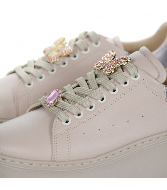 Pale brown sneakers with a silver heel + Decorations n408s2