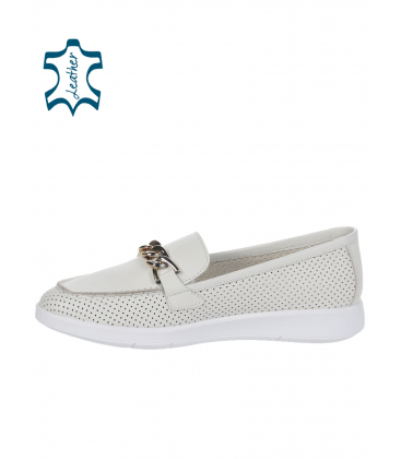 Beige perforated moccasins with decoration 109620