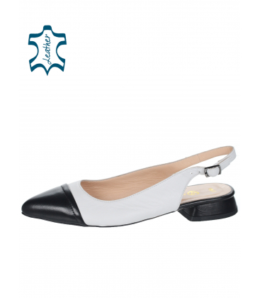 Stylish white-black shoes with an open heel 141425
