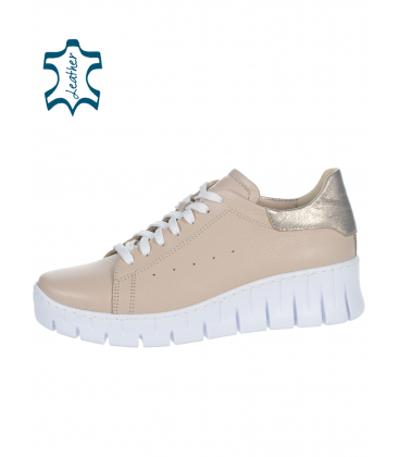Capuchin leather sneakers on a white sole with a golden heel DTE1087