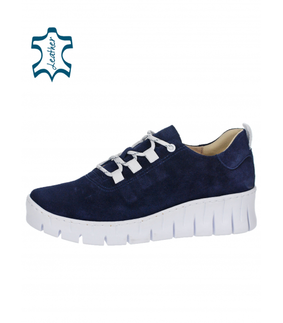 Blue leather sneakers on a white sole DTE1087