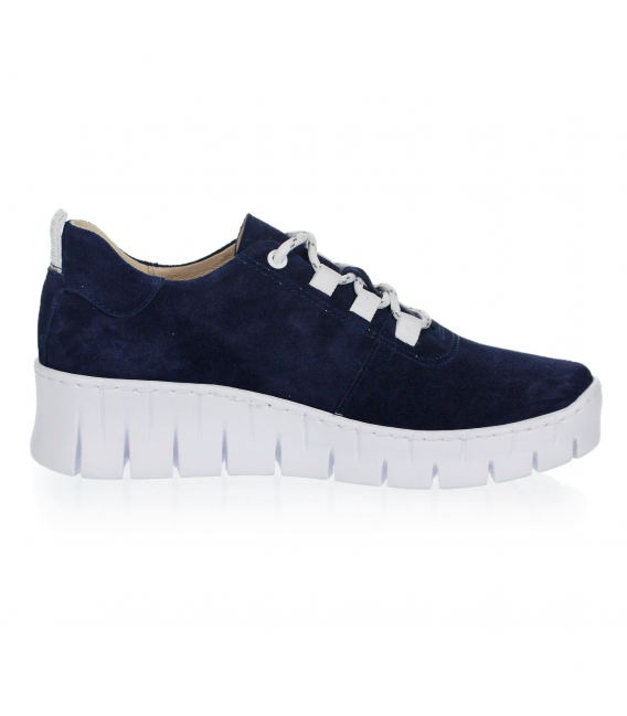 Blue leather sneakers on a white sole DTE1087