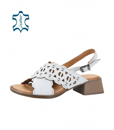 White leather sandals with a sale pattern 027-M6