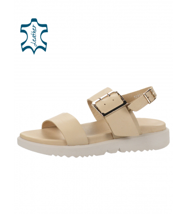 Beige simple leather sandals with buckle 109545