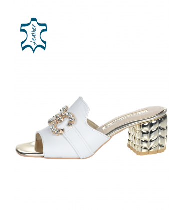 White leather flip-flops with decorative heel DSL2443