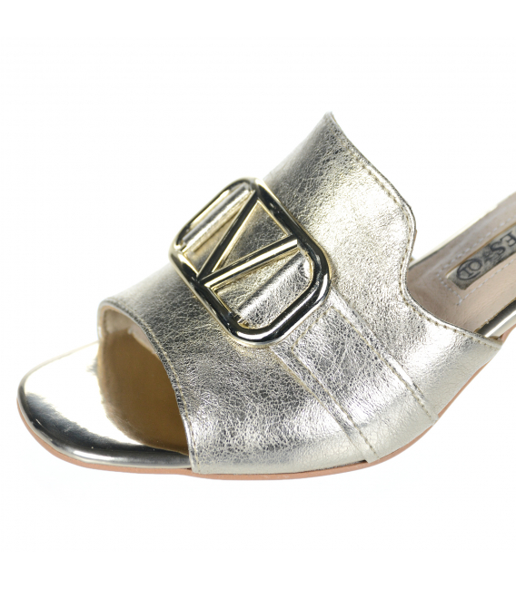 Gold leather flip flops with gold heel DSL2444