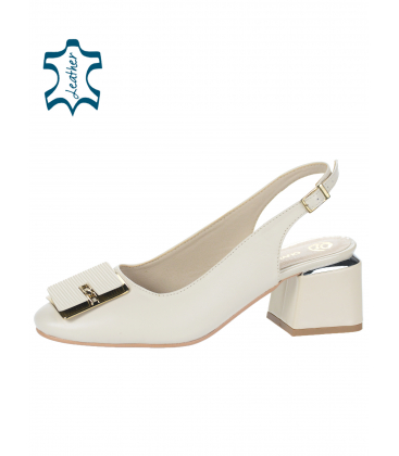  Beige leather shoes with open heel and decoration 2445