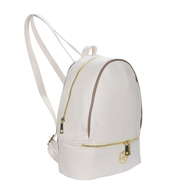 White and gold backpack with Ariana print