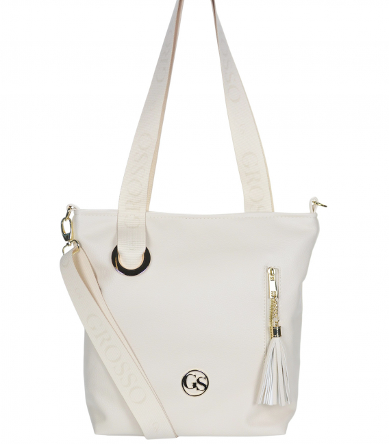 Elegant beige handbag with a zipper Sandra