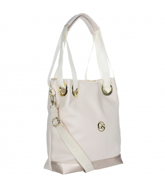 Large beige handbag with a gold trim by Gabriela
