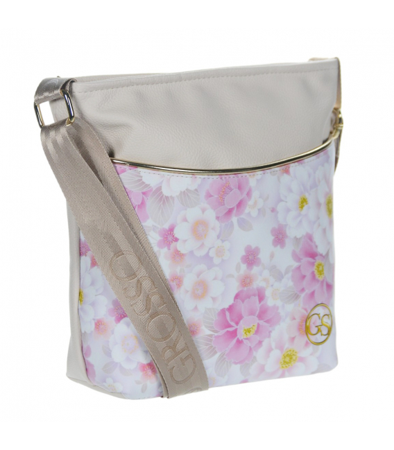 Beige practical handbag with Martina flower pattern