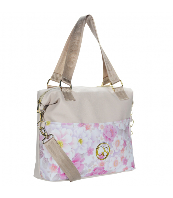 Sports beige handbag with Jesika flowers