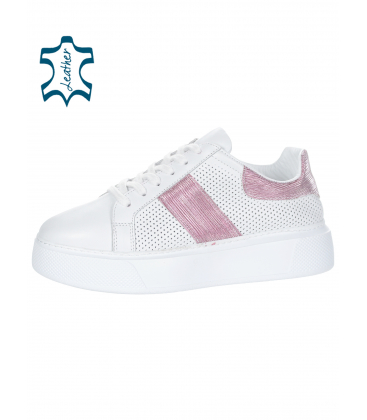 White-pink sneakers with glittering laces 054-1143