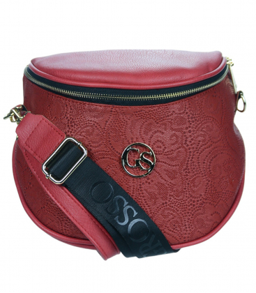 Red crossbody bag with lasered PENA patterns