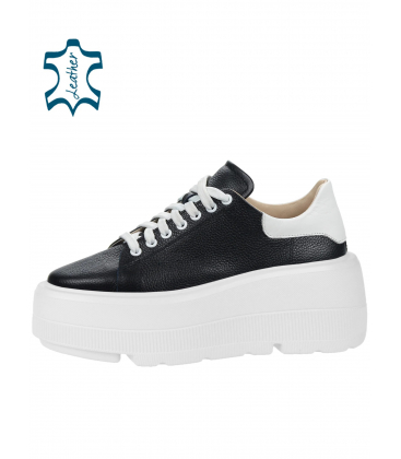 Black leather sneakers with a white heel on a white sole MAXI DTE N1016