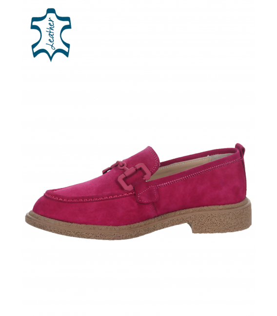 Fuchsia ankle boots made of brushed leather with decoration 2442