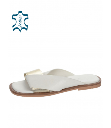 White and gold leather flip flops TML01T