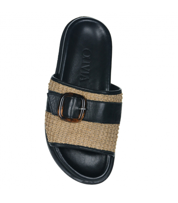 Comfortable black modern flip flops with buckle D27089-803
