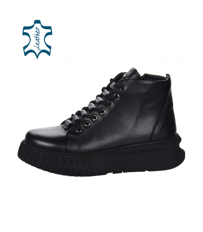 Black leather comfortable ankle boots 10534