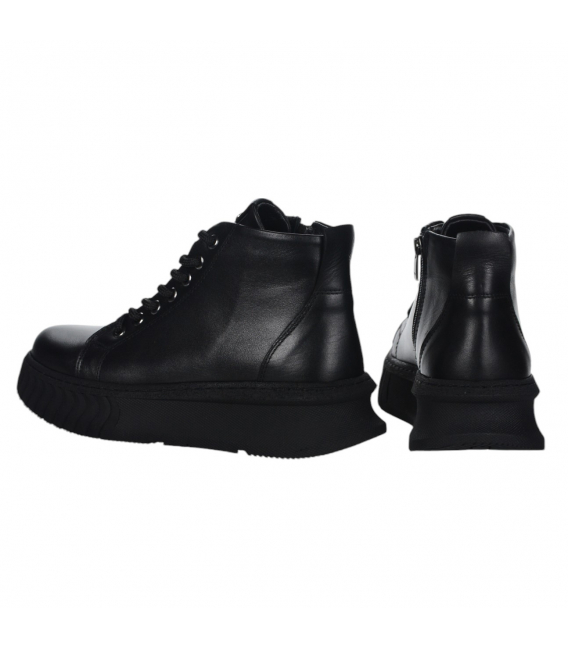 Black leather comfortable ankle boots 10534