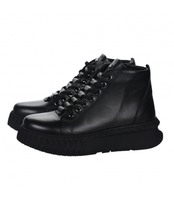 Black leather comfortable ankle boots 10534