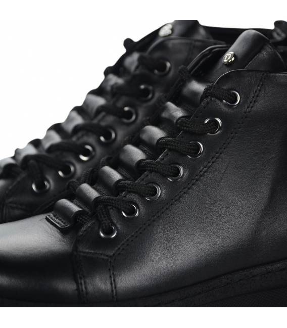 Black leather comfortable ankle boots 10534