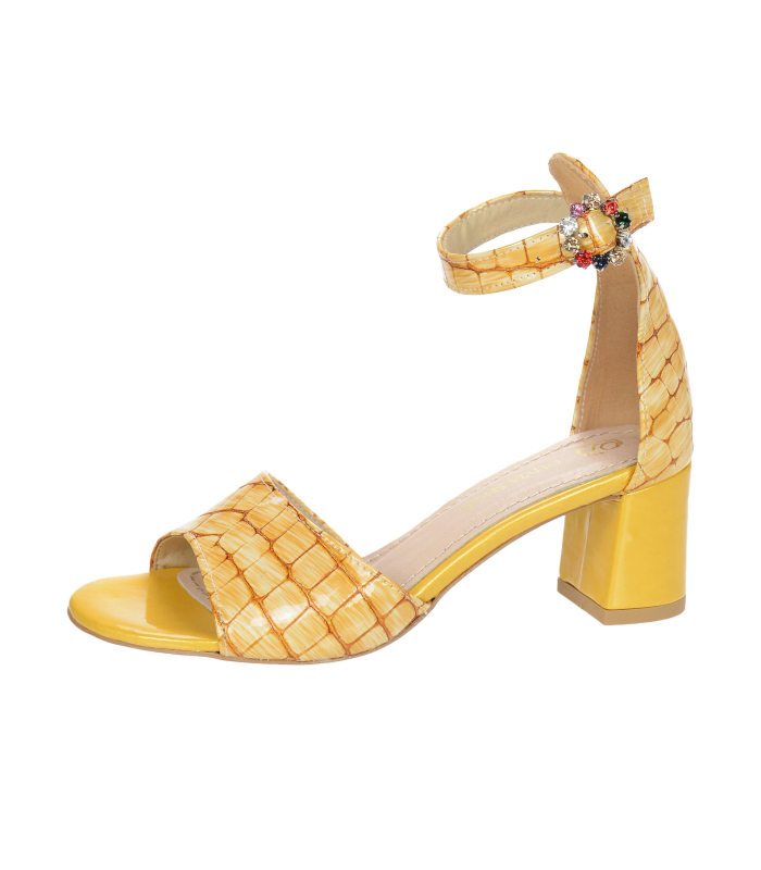  Yellow women's sandals on a thick heel with a crocodile pattern DSA036