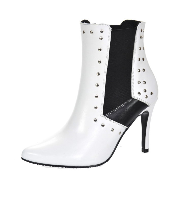 White and black ankle boots with embellishments 8155-B299 / B109