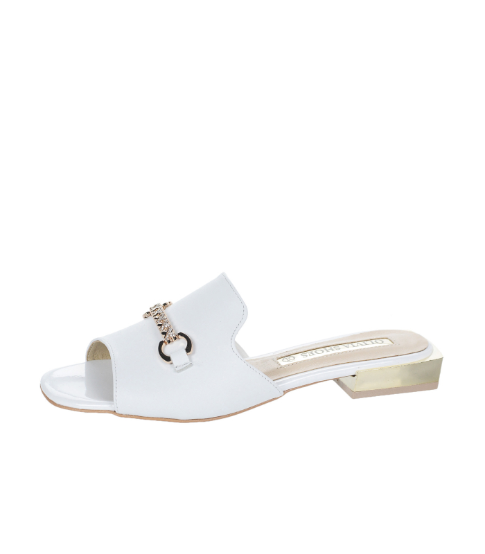 White comfortable leather flip-flops with decoration OL 2404