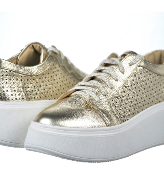 Gold perforated sneakers with logo OL 2493
