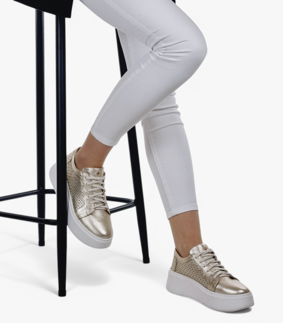 Gold perforated sneakers with logo OL 2493