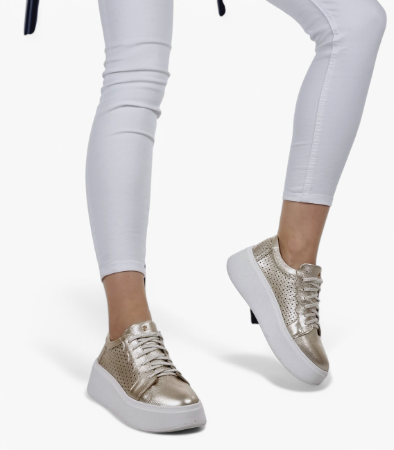 Gold perforated sneakers with logo OL 2493