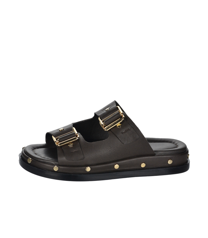 Brown women's flip-flops with studs 010-596