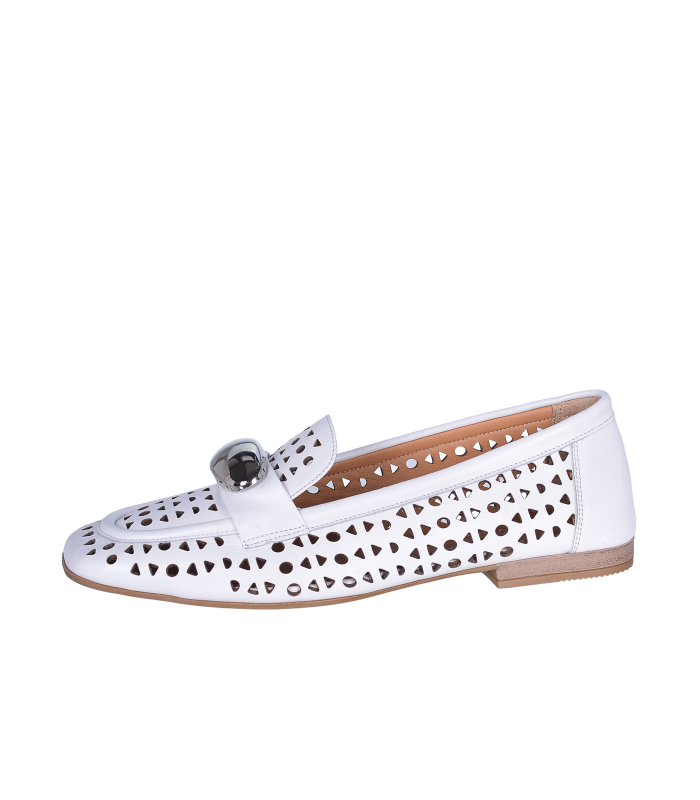 White perforated loafers with a silver ornament G064 00302 col 6012