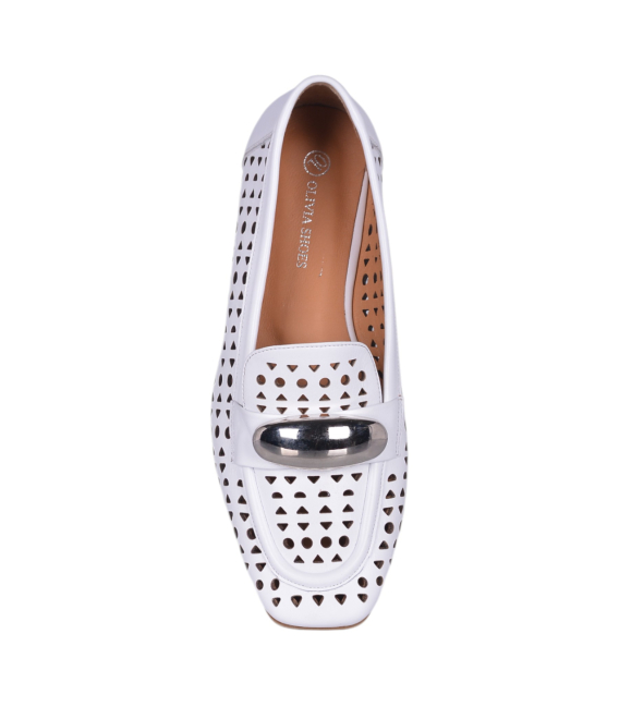 White perforated loafers with a silver ornament G064 00302 col 6012