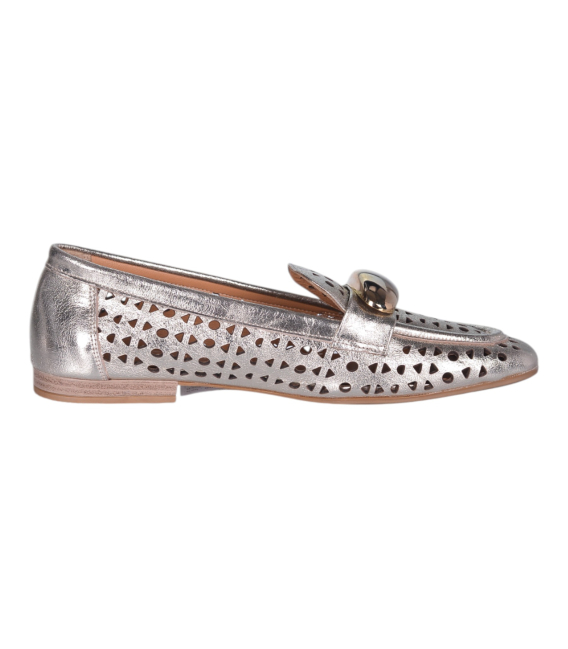 Silver perforated loafers with a gold ornament G064 00302 col. 2041