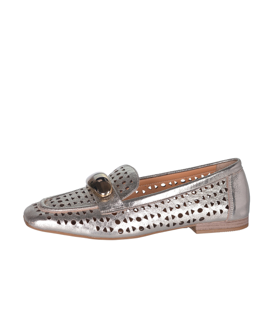 Silver perforated loafers with a gold ornament G064 00302 col. 2041