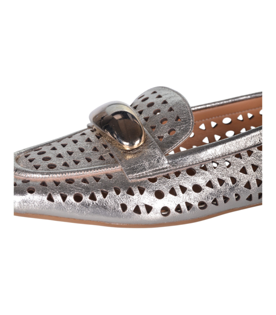 Silver perforated loafers with a gold ornament G064 00302 col. 2041