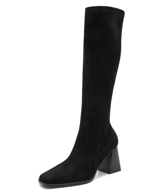 Stretch suede boots with paris heel