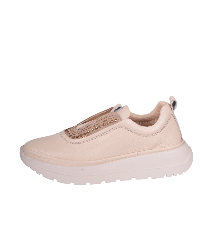 Beige slip-on sneakers with rhinestones on the sole unica 1012796