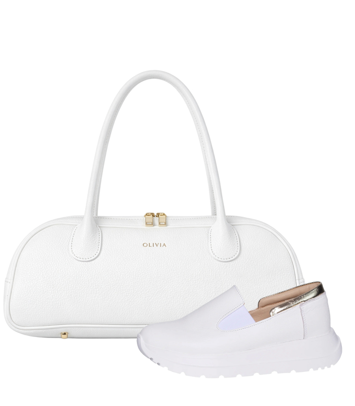 Discounted set of white slip-on loafers DTE054+ Diana handbag